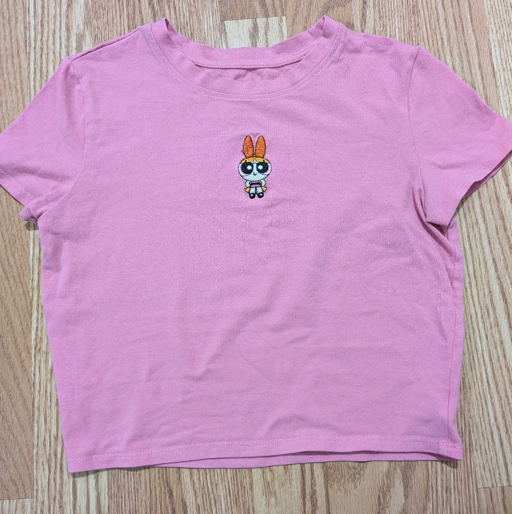 Ladies Powerpuff Girls Crop Top 90s Style Pink Small